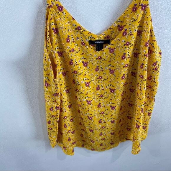 Forever 21 Yellow Floral Spaghetti Strap Cami Tank Top Size L Boho Summer - Picture 6 of 8